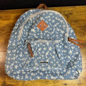 Rampage Star Print Distressed Blue Denim Backpack Womens One Size